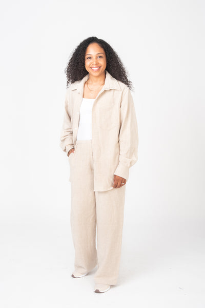 Flared linen-effect pants