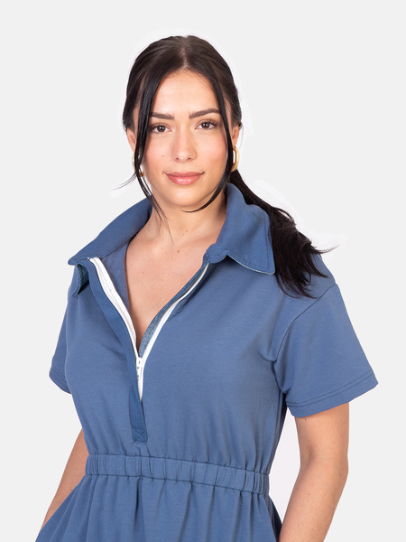 Combishort sport col polo zippé