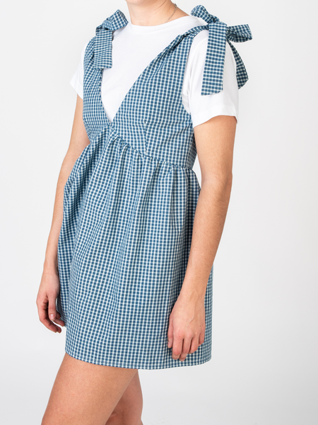 Short tartan cotton V-neck dress