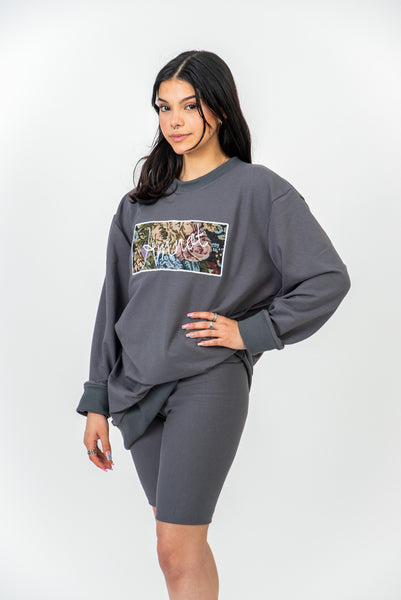 Crewneck broderie AmNot - Fleuri noir