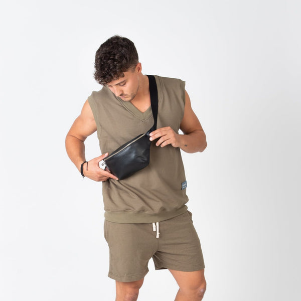 Sac-ceinture en cuir recyclé noir