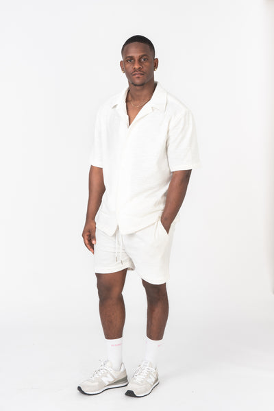 textured white shorts