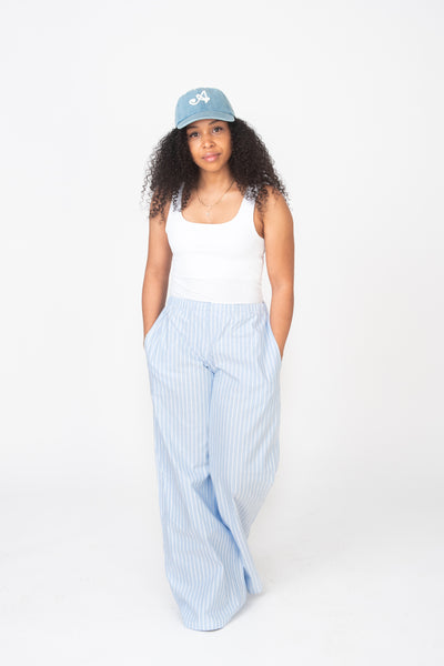 Pantalon évasé ligné en coton
