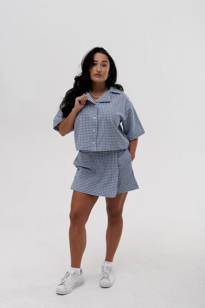 Chemise écourté ample Gingham coton bio
