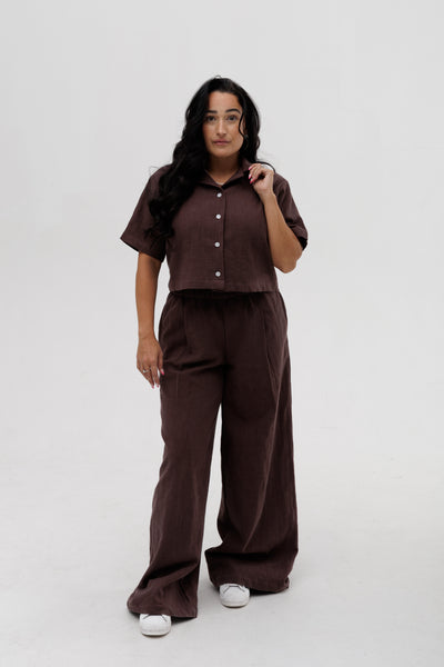 Pantalon évasé effet lin