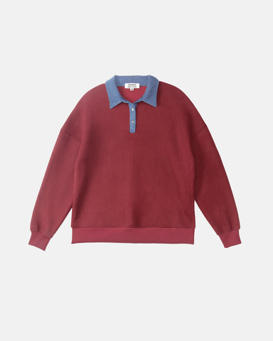 Denim polo collar knitted sweatshirt