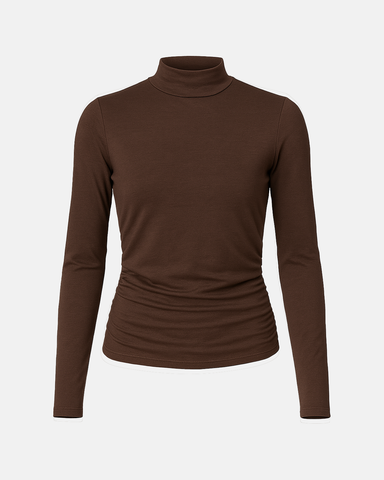 Ruched bamboo turtleneck