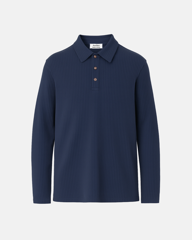 Retro ribbed long-sleeved polo shirt