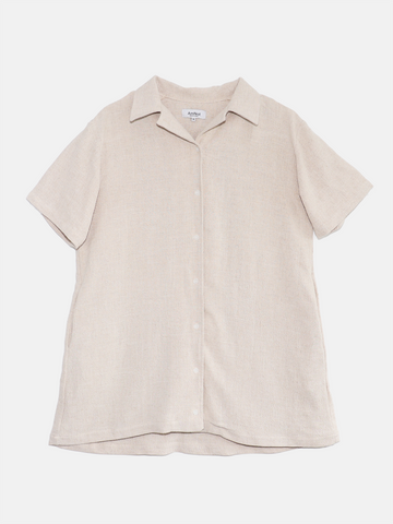 Loose-fitting linen-effect cropped shirt