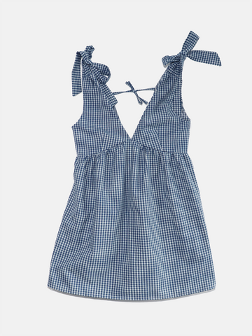Short tartan cotton V-neck dress
