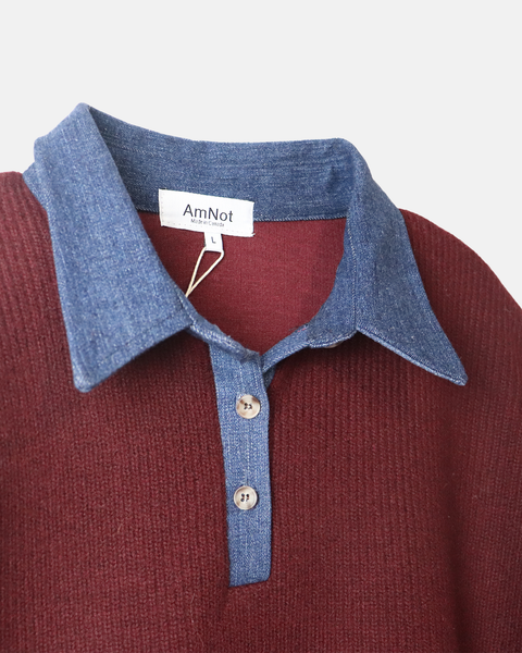 Sweat tricot col polo en denim