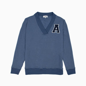 A-embroidered V-neck sweatshirt - Recycled denim