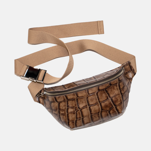 Upcycled leather belt bag brown textured amnotboutique