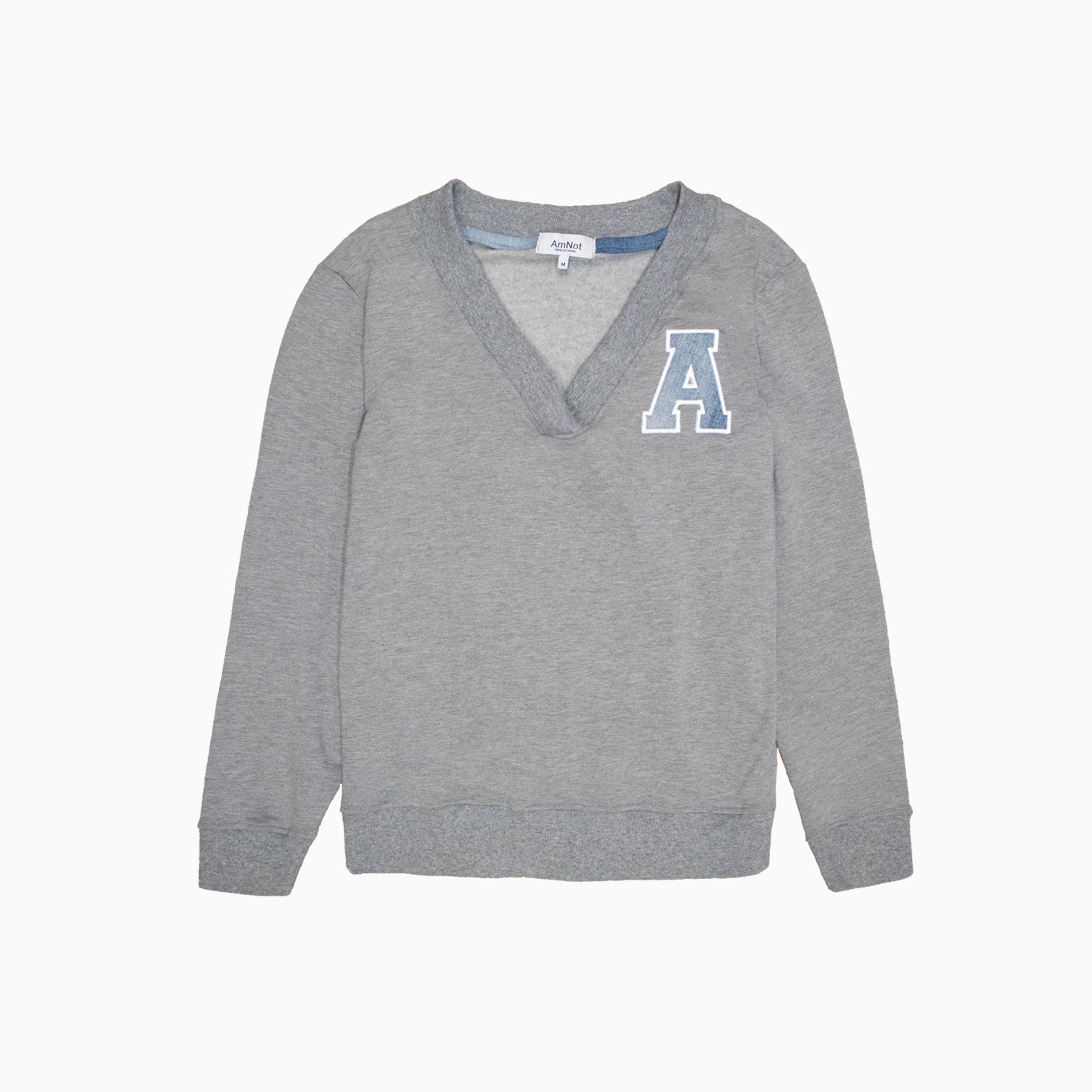 A-embroidered V-neck sweatshirt - Recycled denim